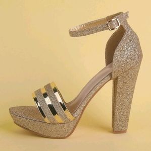 Metallic ankle strap Glitter heeled sandals